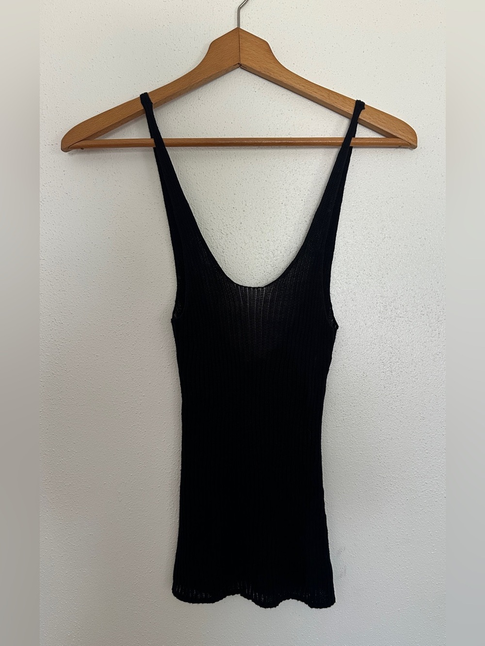 Intimately Free People Sheer Knit Plunge Tank Top Black XS NWT
